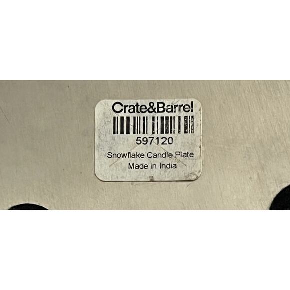 Crate & Barrel 7” Winter Silver Snowflake Plate Candle Pillar Holder Shiny - Picture 5 of 5
